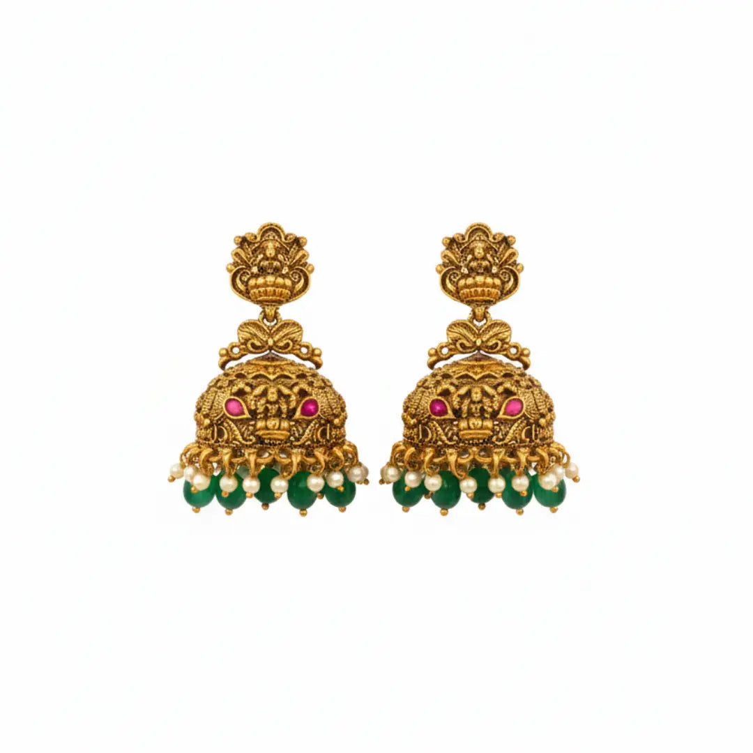 Bridal Temple Jewellery Short Necklace Set with Laxmi Design | Gold Plated