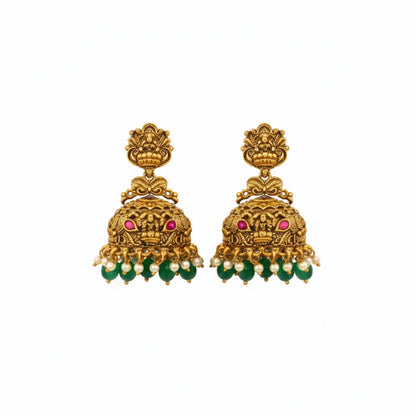 Bridal Temple Jewellery Short Necklace Set with Laxmi Design | Gold Plated