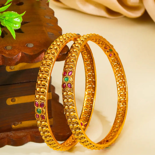  Yashasvi Kankana Paired Bangle | Gold-Plated Glorious Temple Bangle Set V-2568
