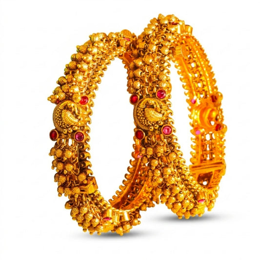 Chandra Valaya Kada Bangle | Gold-Plated Moon Temple Kada Bangle V-2390