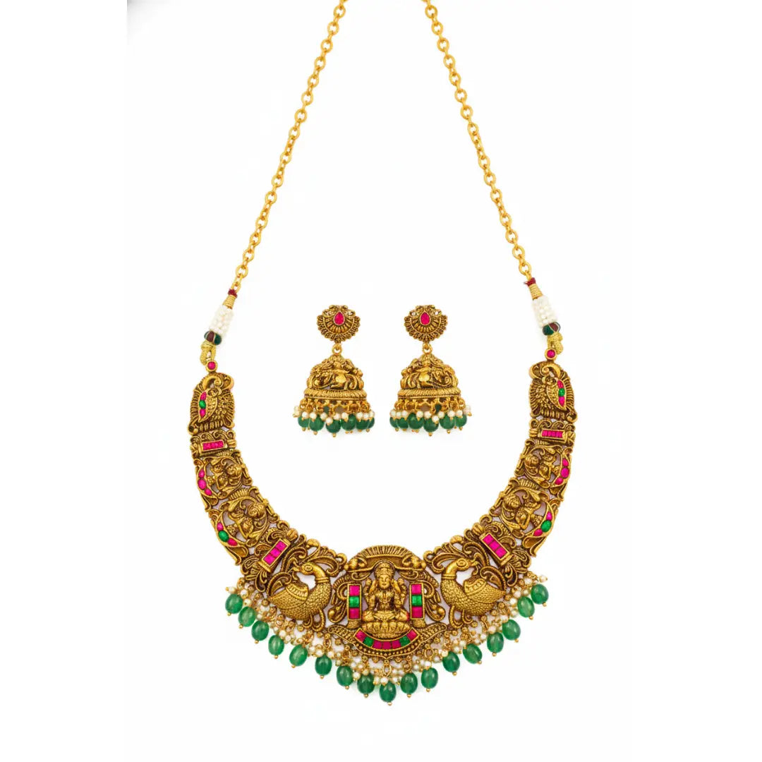 Laxmi Design Temple Jewellery Short Necklace Set | Bridal Ethnic Style
