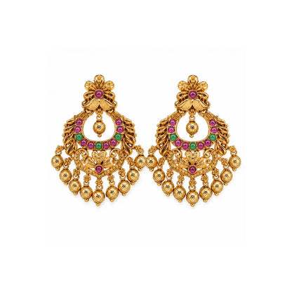 Antique Chandbali with Ruby & Green Beads – R-1057