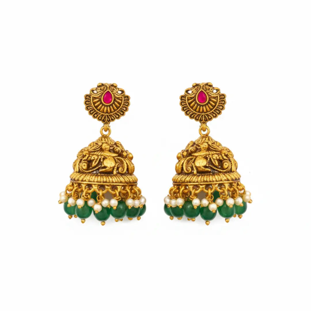 Bridal Temple Jewellery Long Necklace Set with Laxmi Design | Gold Plated