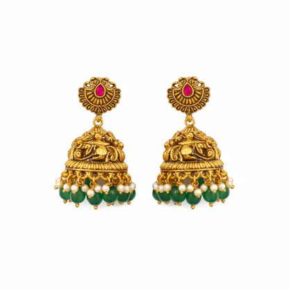 Bridal Temple Jewellery Long Necklace Set with Laxmi Design | Gold Plated