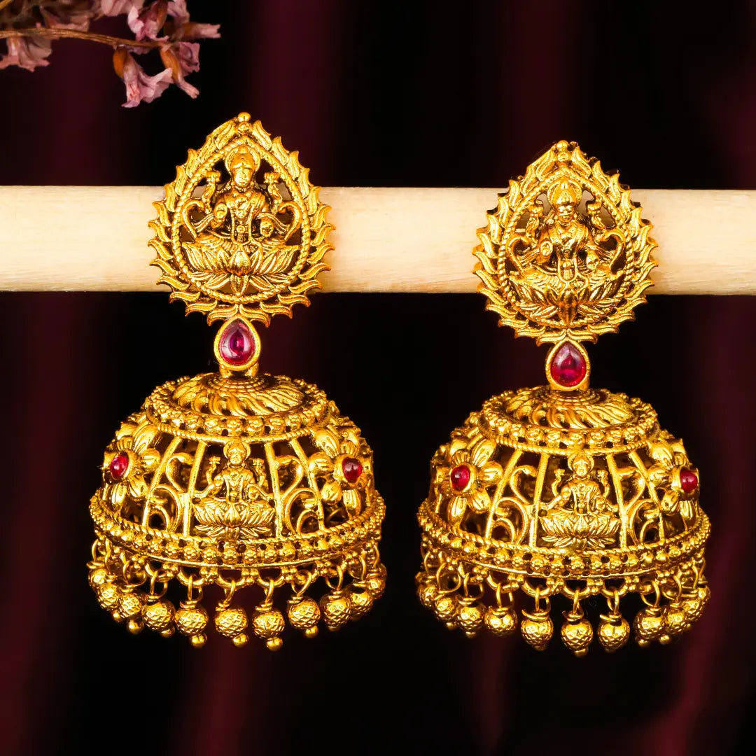 Traditional Temple Jhumka with Laxmi Motif R-2231