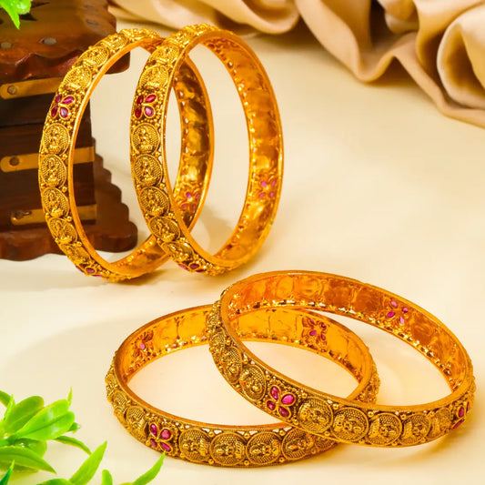 Kanaka Valai Paired Bangle | Gold-Plated Sacred Gold Temple Bangle Set