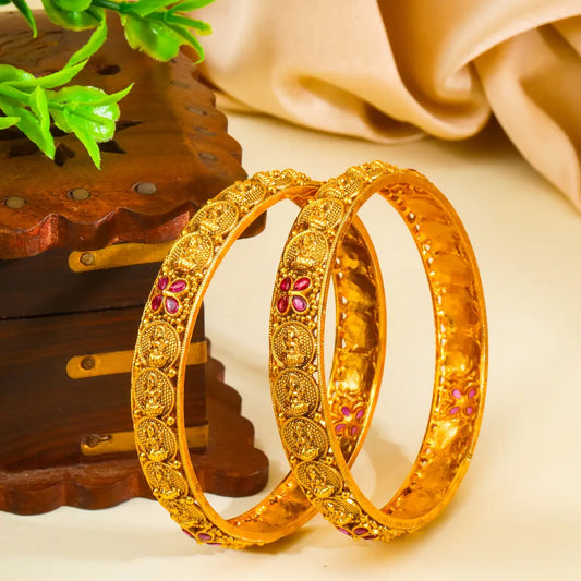 Kanaka Valai Paired Bangle | Gold-Plated Sacred Gold Temple Bangle Set