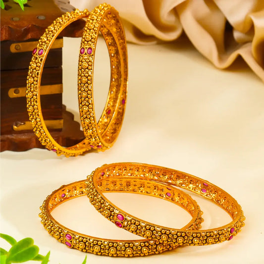 Mangala Kankana Paired Bangle | Gold-Plated Auspicious Temple Bangle Set