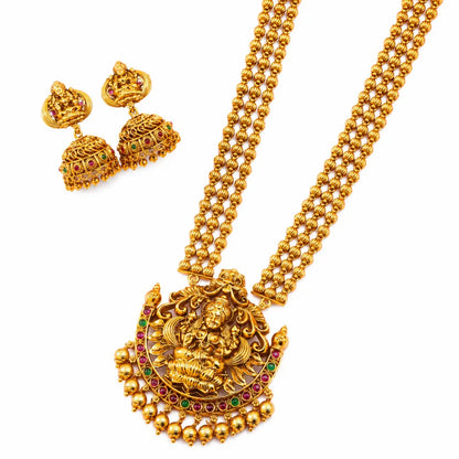 Minimalist Temple Pendant Set – Gold-Plated Ruby Charm