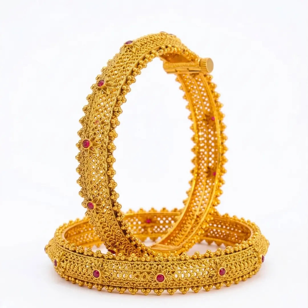 Padma Kankana Kada Bangle | Gold-Plated Lotus Temple Bridal Bangle V-2248