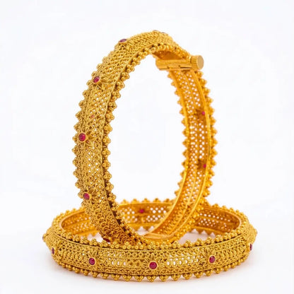 Padma Kankana Kada Bangle | Gold-Plated Lotus Temple Bridal Bangle V-2248