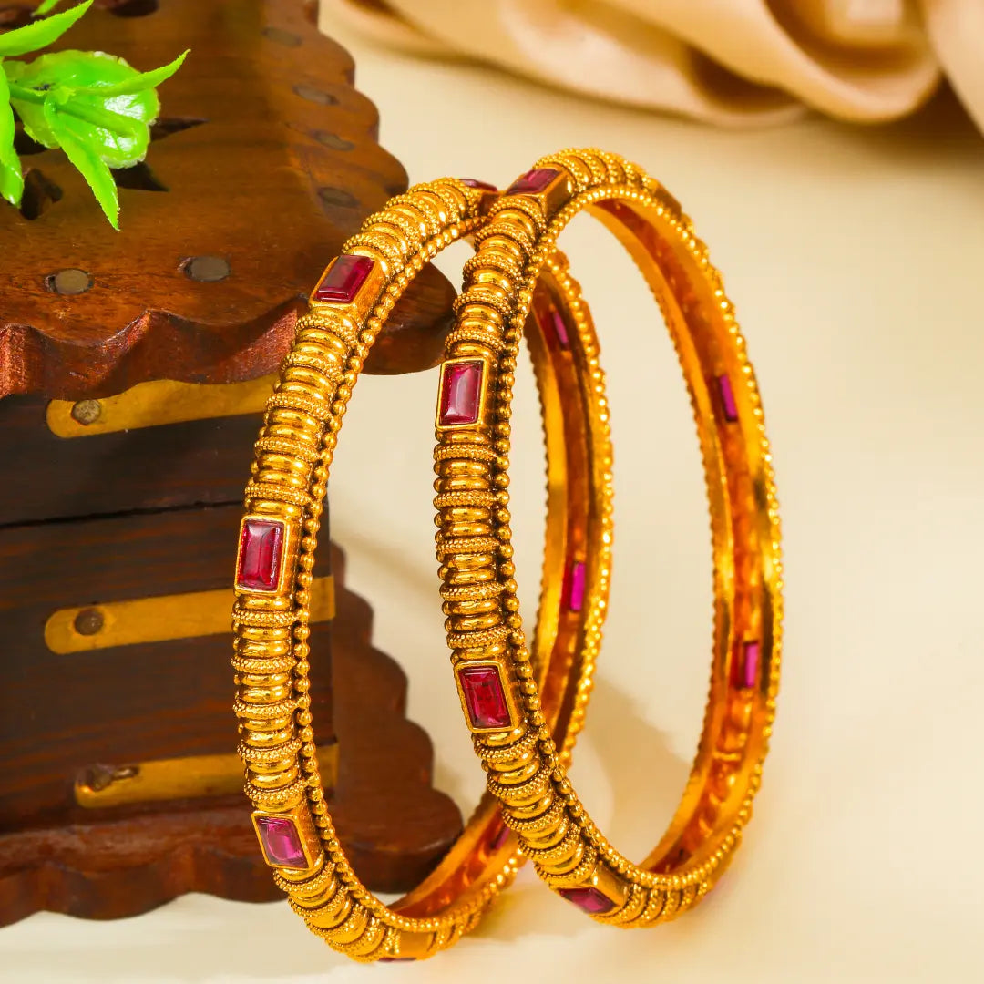 Swarna Kalasha Valayal Paired Bangle | Gold-Plated Sacred Vessel Bangle V-2395