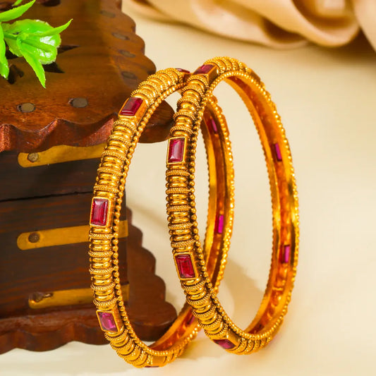 Swarna Kalasha Valayal Paired Bangle | Gold-Plated Sacred Vessel Bangle V-2395