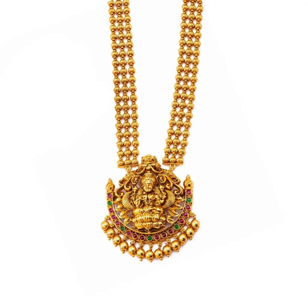 Minimalist Temple Pendant Set – Gold-Plated Ruby Charm