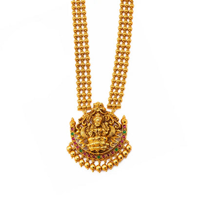 Minimalist Temple Pendant Set – Gold-Plated Ruby Charm
