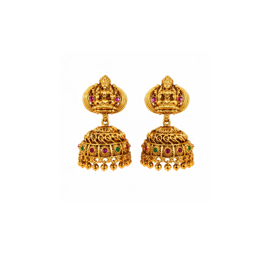 Minimalist Temple Pendant Set – Gold-Plated Ruby Charm