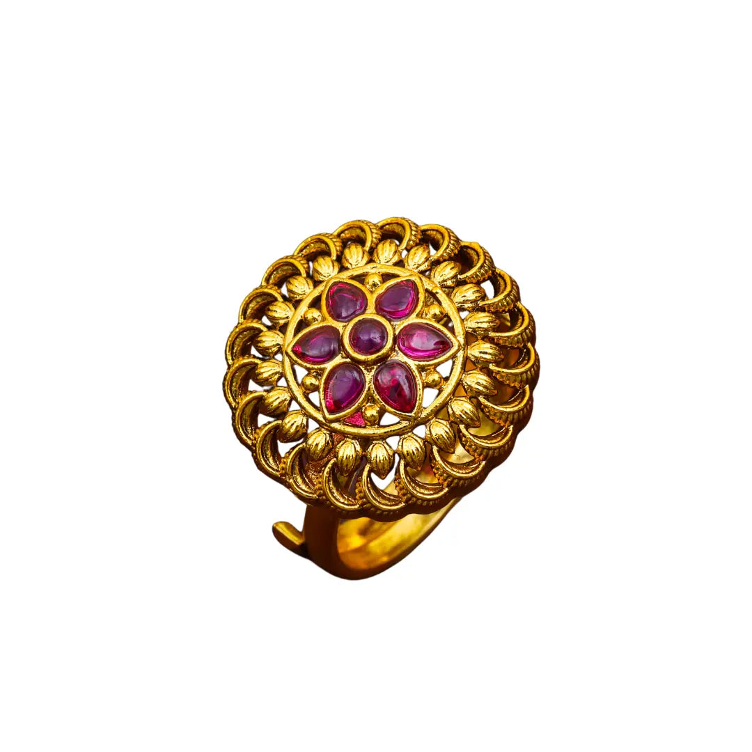 Modern Minimalist Temple Ring – Gold-Plated Daily Wear  V-2603