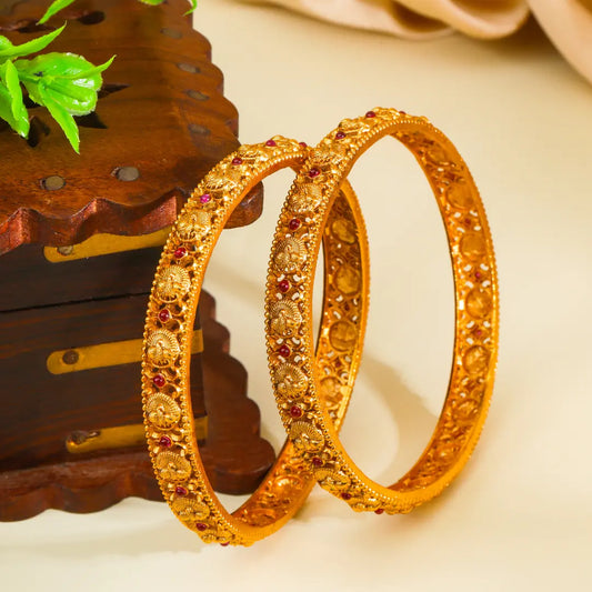 Dasavathara Paired Bangle | Gold-Plated Ten Avatars Temple Bangle Set