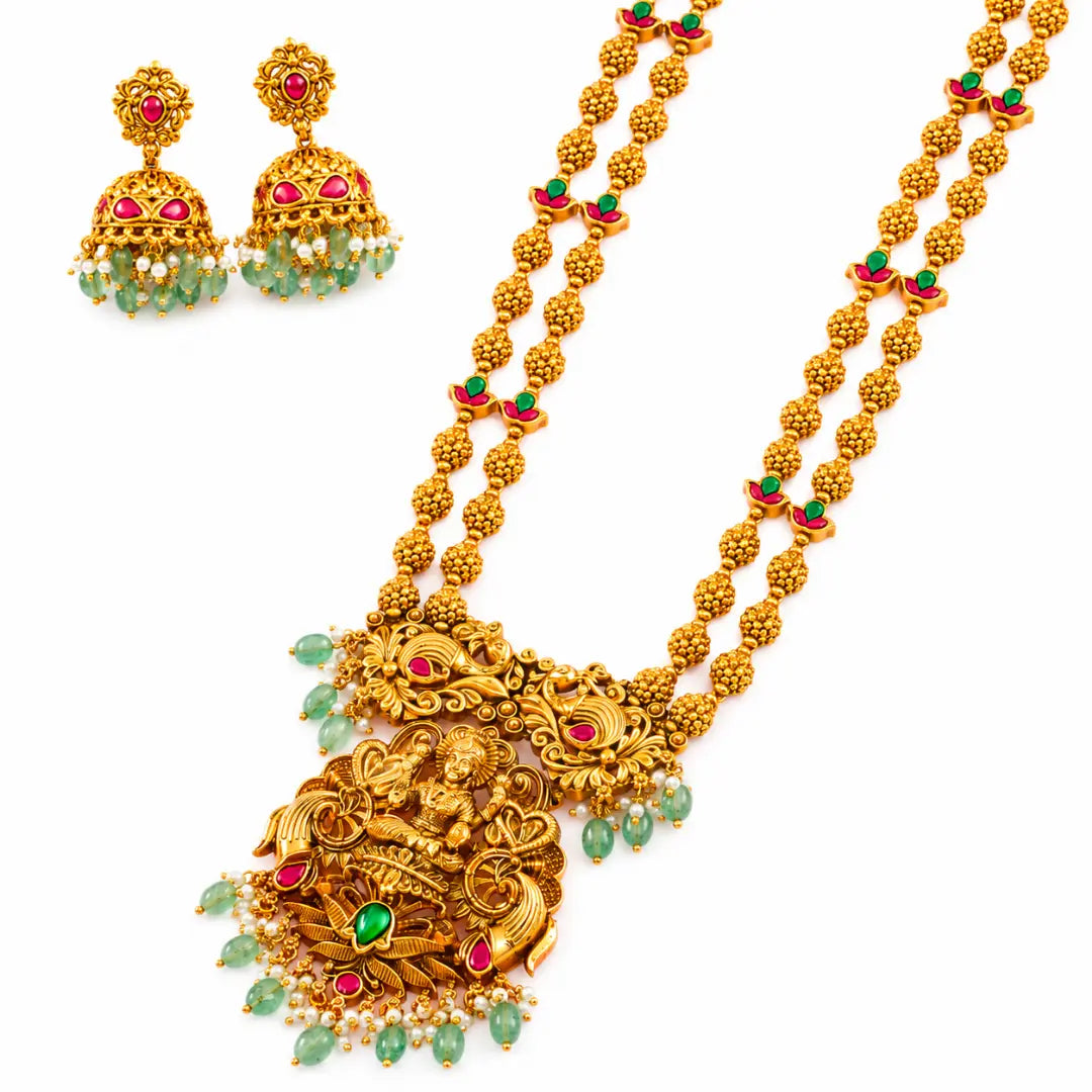 Lakshmi Temple Long Necklace Set J-75