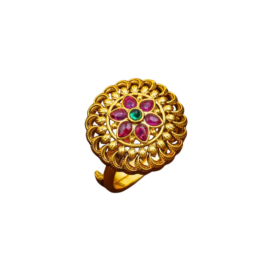 Modern Minimalist Temple Ring – Gold-Plated Daily Wear  V-2603