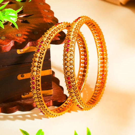 Thiruvabharana Kaappu Paired Bangle | Gold-Plated Sacred Deity Bangle Set V-2486