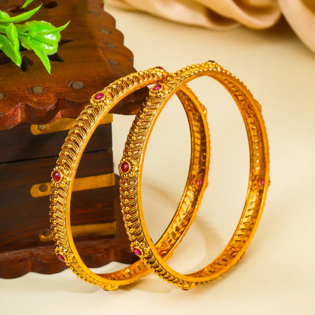 Kamakshi Shobha Paired Bangle | Gold-Plated Kanchipuram Goddess Bangle Set V-2565