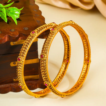 Kamakshi Shobha Paired Bangle | Gold-Plated Kanchipuram Goddess Bangle Set V-2565