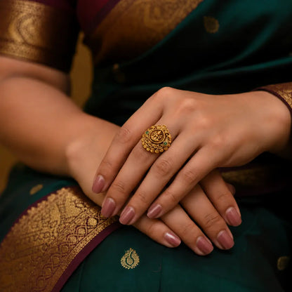 South Indian Laxmi Gold-Plated Antique Ring V-1984