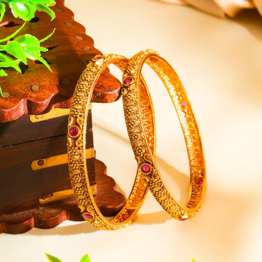 Andal Pushpa Kankana Paired Bangle | Gold-Plated Goddess Flower Bangle Set