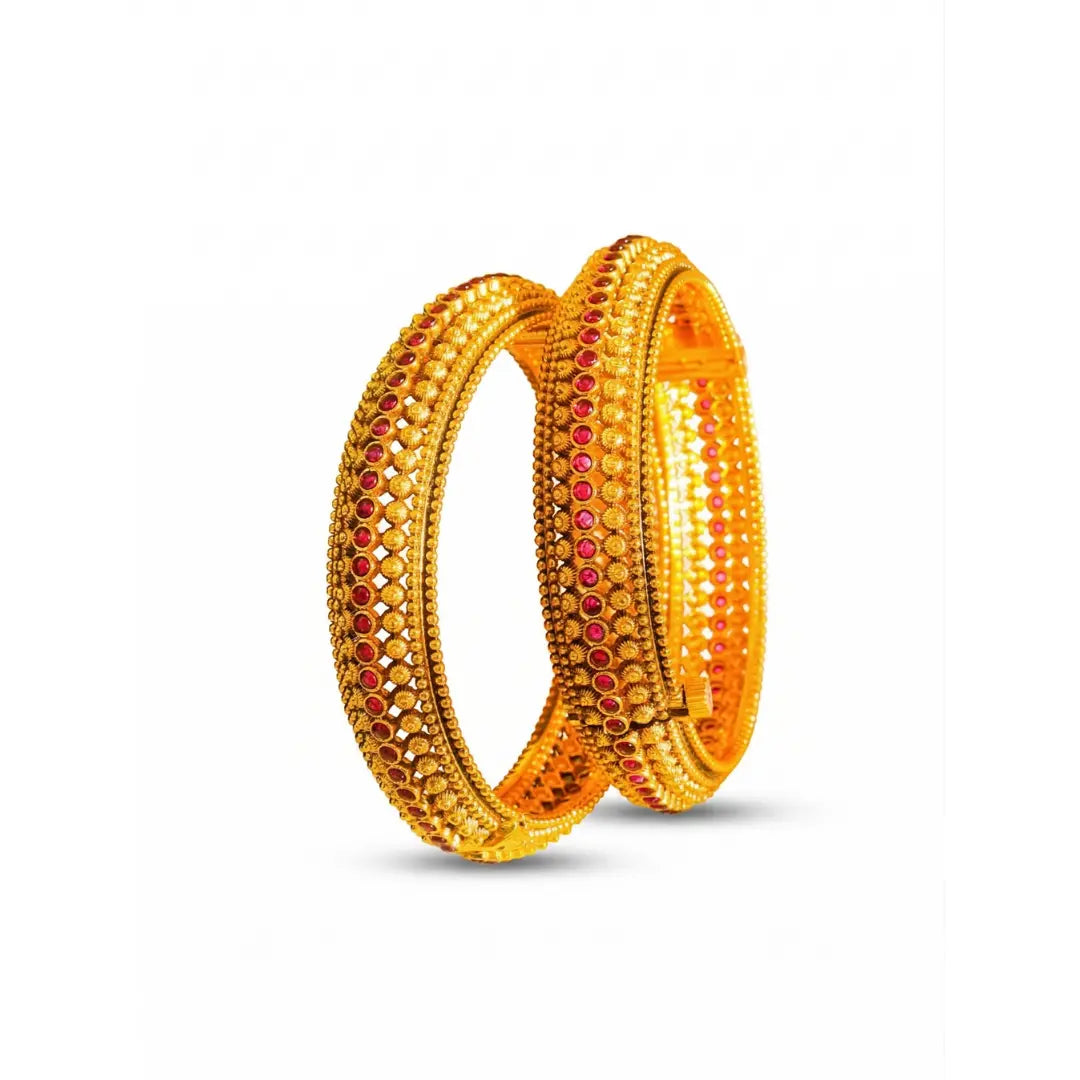Veda Rekha Kada Bangle | Gold-Plated Sacred Vedic Line Temple Bangle V-2571