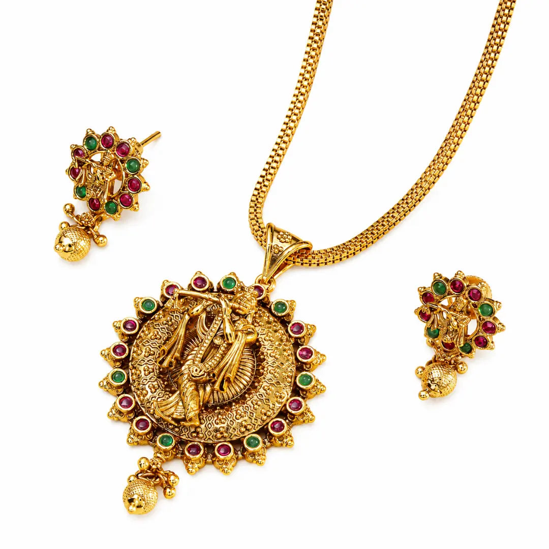 Krishna Gold-Plated Pendant Set T-57