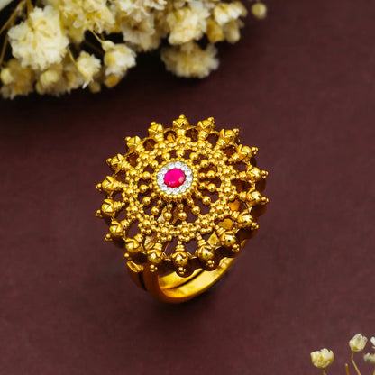 Dainty Minimalist Gold Ring – South Indian Temple Inspired Design J-309