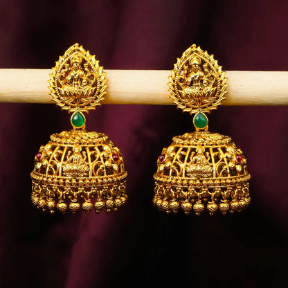 Traditional Temple Jhumka with Laxmi Motif R-2231