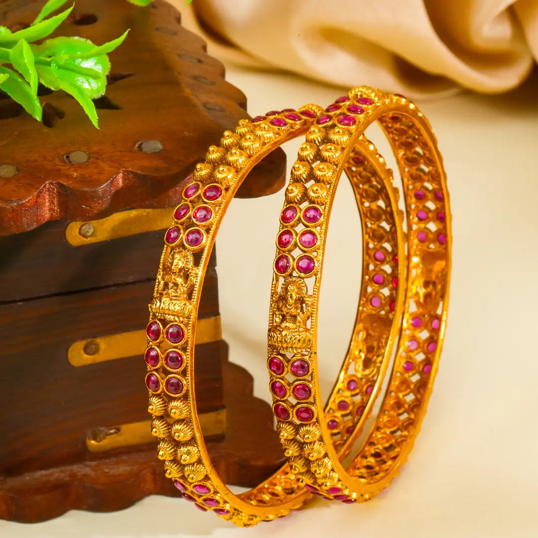 Sridevi Mangala Valayal Paired Bangle | Gold-Plated Auspicious Goddess Bangle V-2484