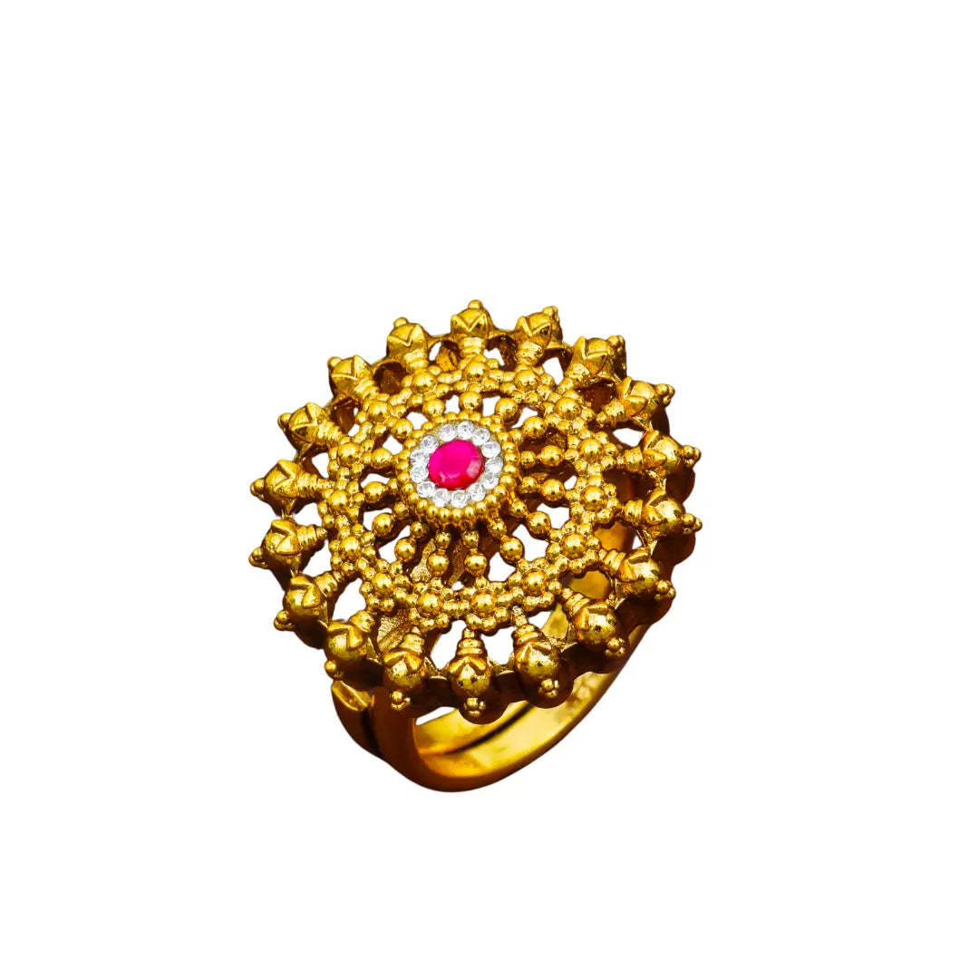 Dainty Minimalist Gold Ring – South Indian Temple Inspired Design J-309