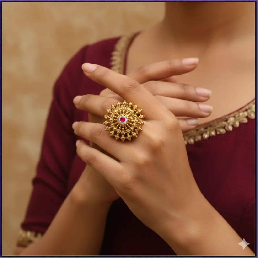 Dainty Minimalist Gold Ring – South Indian Temple Inspired Design J-309