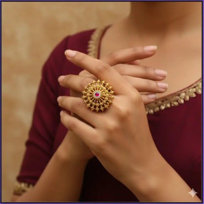 Dainty Minimalist Gold Ring – South Indian Temple Inspired Design J-309