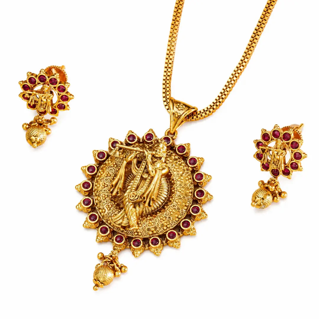Krishna Gold-Plated Pendant Set T-57
