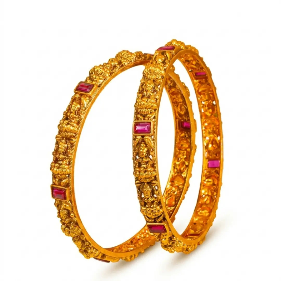 Indira Vilasa Paired Bangle | Gold-Plated Lakshmi Splendour Bangle Set V-2392