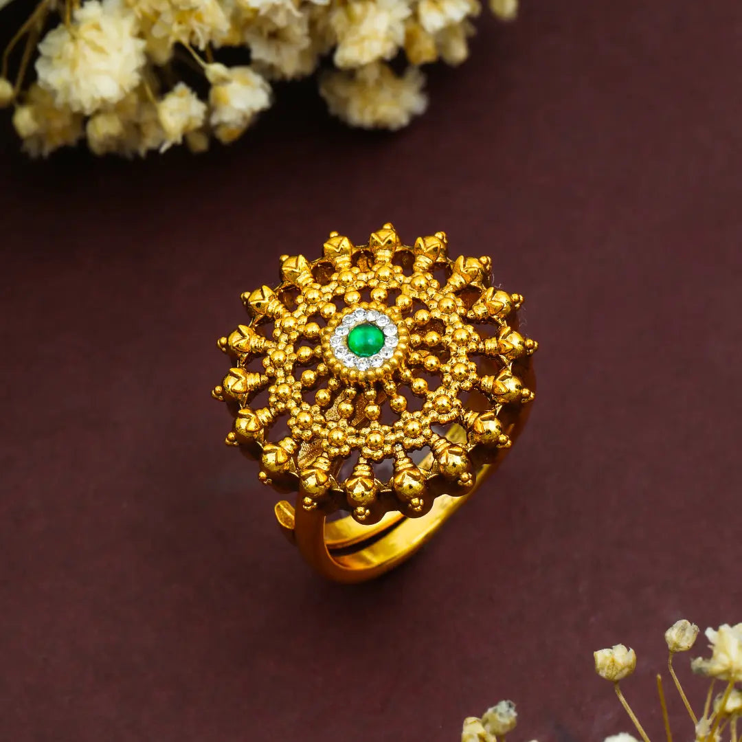 Dainty Minimalist Gold Ring – South Indian Temple Inspired Design J-309
