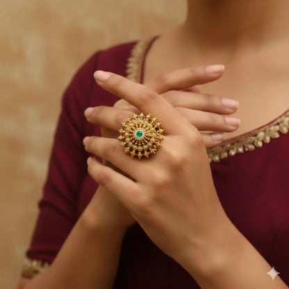Dainty Minimalist Gold Ring – South Indian Temple Inspired Design J-309