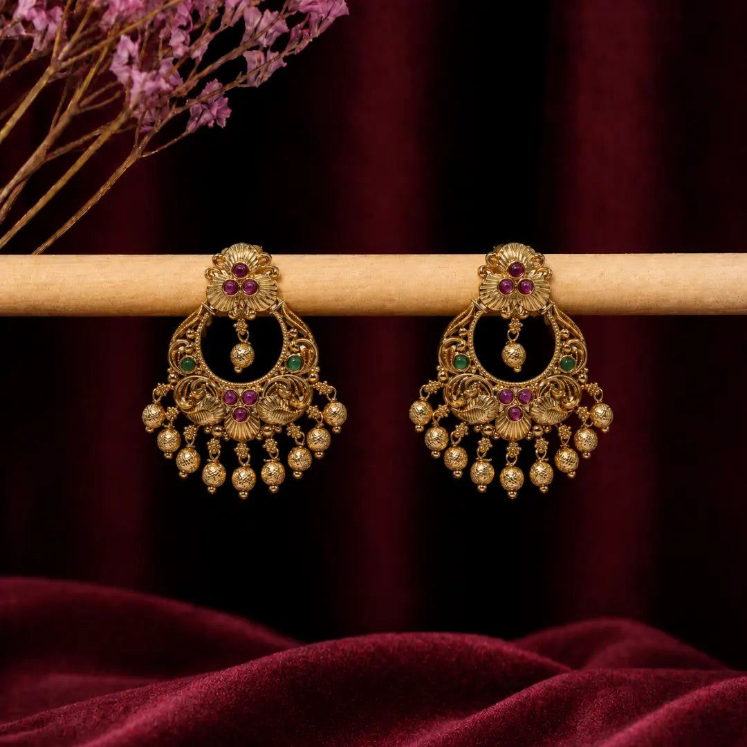 Antique Gold-Plated Floral Chandbali – R-1042