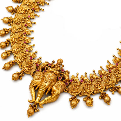 Elephant & Lakshmi Temple Short Necklace Set – Antique Finish K-629