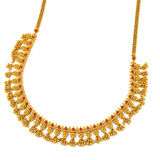 Gajalakshmi Rekha Haar Short Necklace Set | Gold-Plated Temple Jewellery