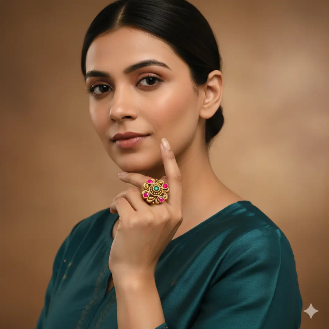 Minimalist Gold-Plated Temple Ring – Dainty Everyday Jewellery  J-309