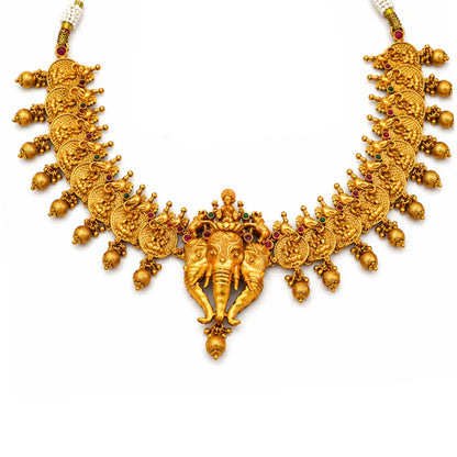 Elephant & Lakshmi Temple Short Necklace Set – Antique Finish K-629