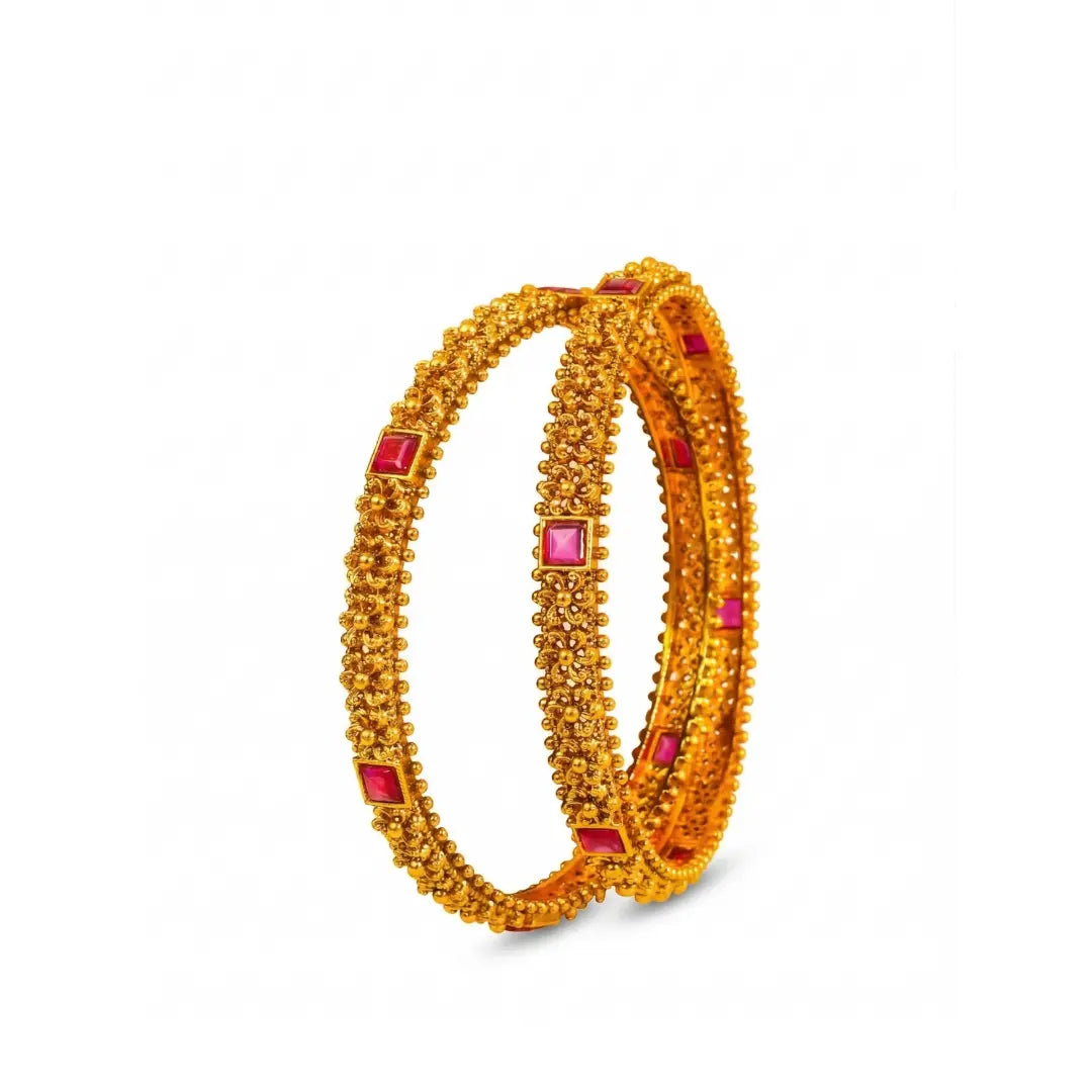 Kamala Shobha Paired Bangle | Gold-Plated Lotus Splendour Temple Bangle
