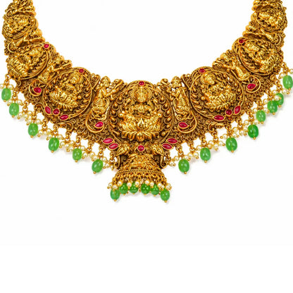 Swarna Kamala Kanti Short Necklace Set | Gold-Plated Temple Jewellery J-1013