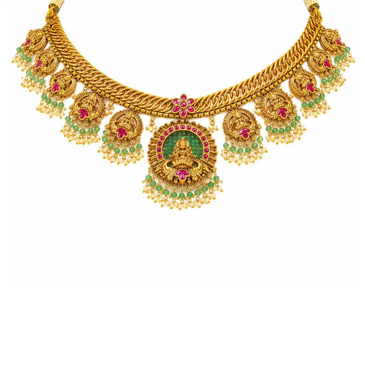 Pachi Swarna Kodi Kanti Short Necklace Set | Gold-Plated Temple Jewellery J-836