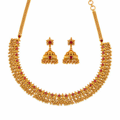 Tirumala Pushpa Kanti Short Necklace Set | Gold-Plated Temple Jewellery K-1859